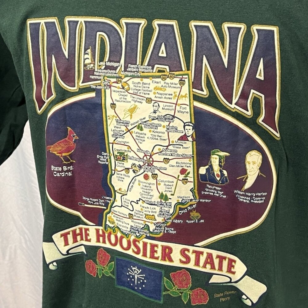 Indiana Hoosier State Map Tee Green L Fruit of the Loom BEST Vintage 50/50 - Picture 2 of 14